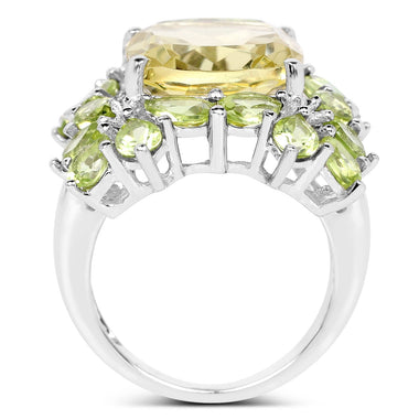 9.38 Carat Genuine Lemon Quartz & Peridot .925 Sterling Silver Ring - 0