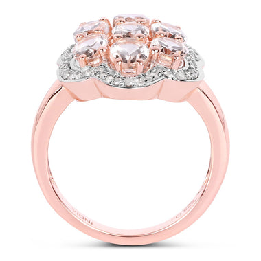3.06 Carat Genuine Morganite and White Diamond .925 Sterling Silver Ring - 0