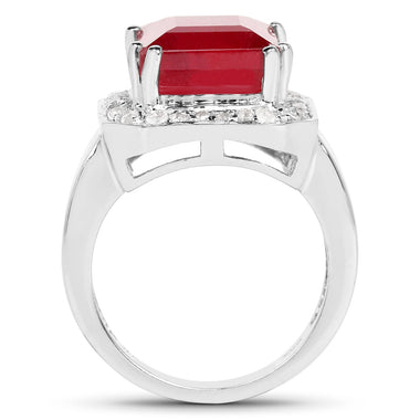 6.36 Carat Glass Filled Ruby and White Topaz .925 Sterling Silver Ring - 0