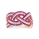18K Rose Gold Red Ruby and 7/8 Cttw Diamond Woven Braided Band Ring (F-G Color, VS1-VS2 Clarity) - Ring Size 7-1
