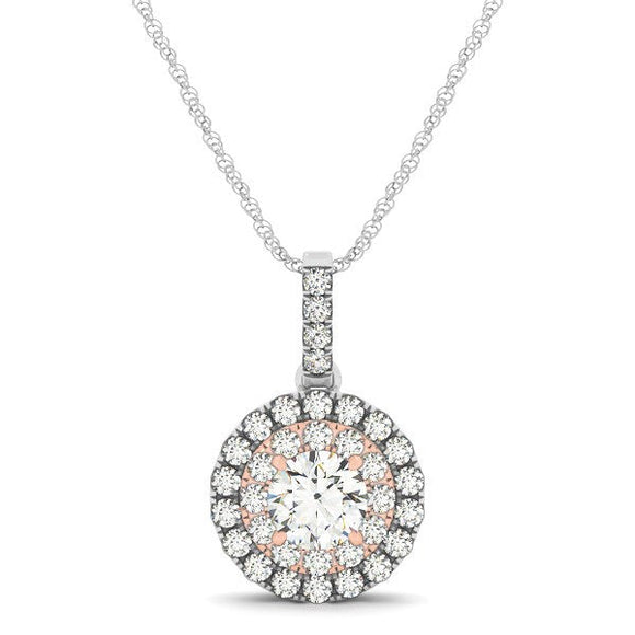Round Shape Halo Diamond Pendant in 14k White and Rose Gold (1/2 cttw)