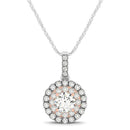 Round Shape Halo Diamond Pendant in 14k White and Rose Gold (1/2 cttw)-1
