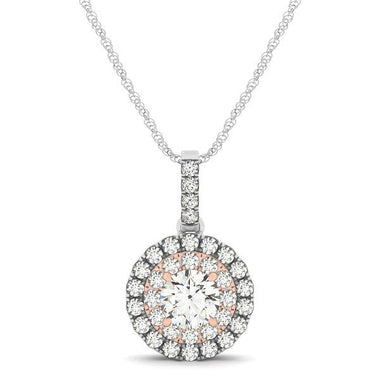 Round Shape Halo Diamond Pendant in 14k White and Rose Gold (1/2 cttw)
