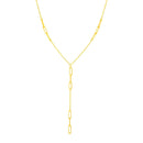 14K Yellow Gold Lariat Necklace with Paperclip Chain Stations-3