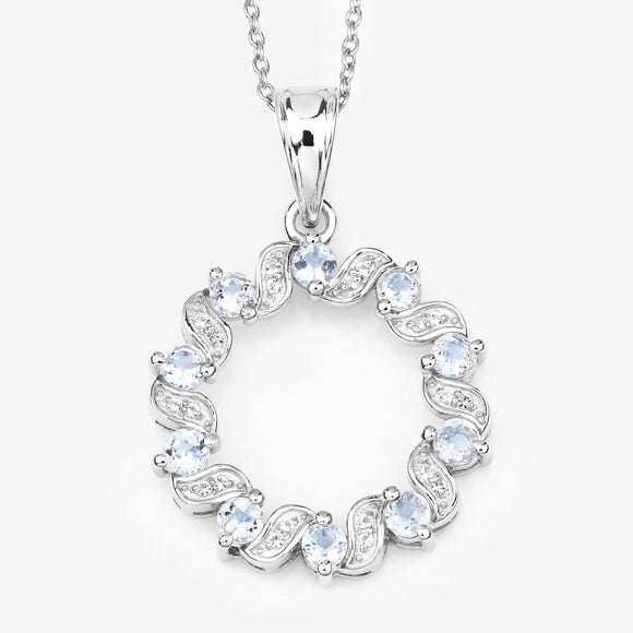 1.10 Carat Genuine Aquamarine and White Topaz .925 Sterling Silver Pendant