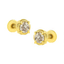 14K Yellow Gold Plated .925 Sterling Silver 1.0 Cttw Round Brilliant Cut Diamond Solitaire Milgrain Stud Earrings (K-L Color, I2-I3 Clarity)-4