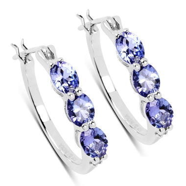 1.99 Carat Genuine Tanzanite and White Diamond .925 Sterling Silver Earrings - 0