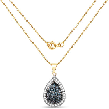 14K Yellow Gold Plated 0.81 Carat Genuine Blue Diamond and White Diamond .925 Sterling Silver Pendant - 0