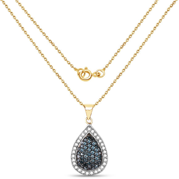 14K Yellow Gold Plated 0.81 Carat Genuine Blue Diamond and White Diamond .925 Sterling Silver Pendant