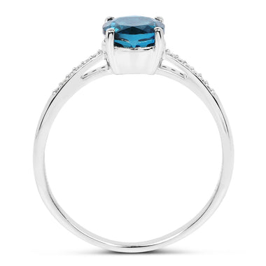 1.05 Carat Genuine London Blue Topaz and White Diamond 14K White Gold Ring - 0