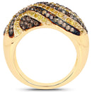 14K Yellow Gold Plated 1.19 Carat Genuine Champagne Diamond and Yellow Diamond .925 Sterling Silver Ring-2