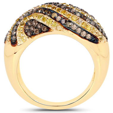 14K Yellow Gold Plated 1.19 Carat Genuine Champagne Diamond and Yellow Diamond .925 Sterling Silver Ring - 0