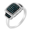Black Rhodium Plated .925 Sterling Silver 1/2 Cttw White & Blue Diamond Square Halo Cocktail Ring (Fancy Blue & H-I Color, I2-I3 Clarity) - SIze 6-3