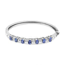 14K White Gold 5 MM Oval Blue Tanzanite and 1/4 Cttw Diamond Bangle (H-I Color, VS2-SI1 Clarity) - Fits wrists up to 7 1/2 Inches-1