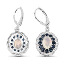 2.80 Carat Genuine Ethiopian Opal, Blue Sapphire and White Topaz .925 Sterling Silver Earrings-3