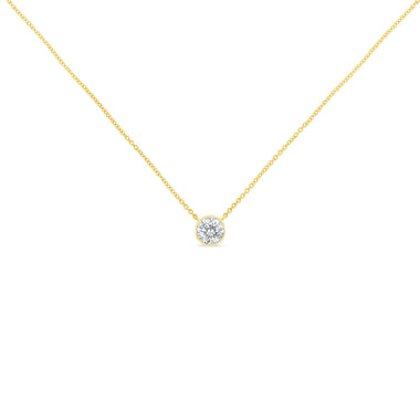 10K Yellow Gold 1/2 Carat Round Brilliant-Cut Diamond Modern Bezel-Set Solitaire 16"-18" Pendant Necklace (H-I Color, SI2-I1 Clarity) - 0