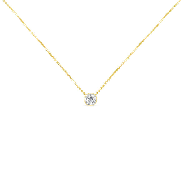 10K Yellow Gold 1/2 Carat Round Brilliant-Cut Diamond Modern Bezel-Set Solitaire 16"-18" Pendant Necklace (H-I Color, SI2-I1 Clarity)