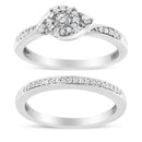 .925 Sterling Silver 1/4 Cttw Diamond Halo and Swirl Engagement Ring and Wedding Band Set (I-J Color, I3 Clarity)- Ring Size 7-1
