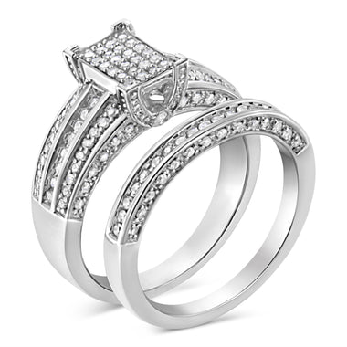 .925 Sterling Silver 3/4 Cttw Prong Set Round Diamond Composite Engagement Ring and Band Set (I-J Color, I3 Clarity) - Size 6.5 - 0