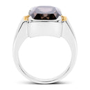 Two Tone Plated 5.51 Carat Genuine Smoky Quartz and White Topaz .925 Sterling Silver Ring-2