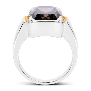 Two Tone Plated 5.51 Carat Genuine Smoky Quartz and White Topaz .925 Sterling Silver Ring - 0