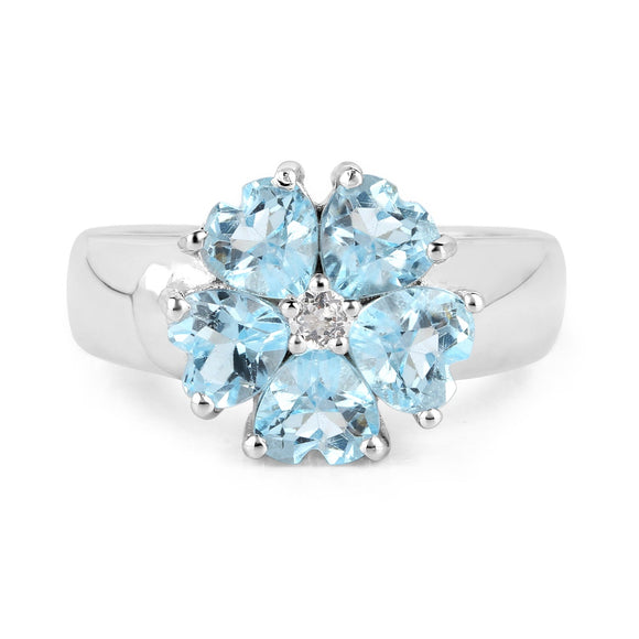 2.58 Carat Genuine Blue Topaz and White Topaz .925 Sterling Silver Ring