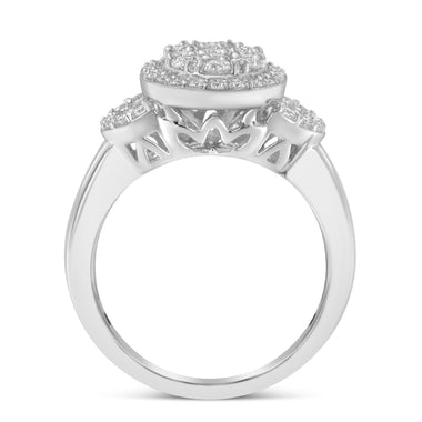 10K White Gold 1.0 Cttw Diamond Oval Cluster with Halo Vintage-Inspired Art Deco Buckle Style Statement Ring (G-H Color, SI1-SI2 Clarity) - Size 7 - 0