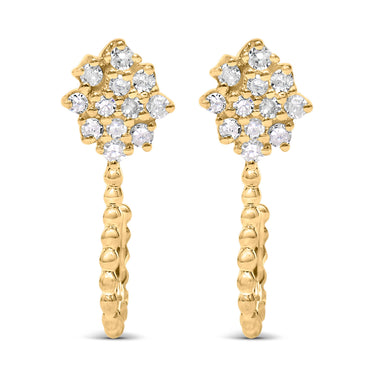 14K Yellow Gold Plated .925 Sterling Silver 1/10 Cttw Diamond Floral Cluster and Beaded Hoop Stud Earrings (H-I Color, I1-I2 Clarity) - 0