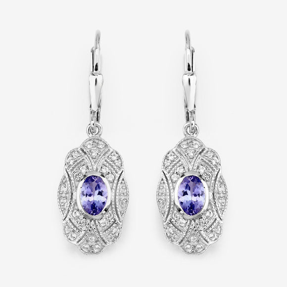 1.12 Carat Genuine Tanzanite and White Topaz .925 Sterling Silver Earrings
