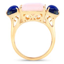 12.18 Carat Genuine Pink Opal and Lapis .925 Sterling Silver Ring-2