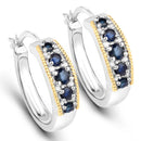 0.70 Carat Genuine Blue Sapphire and White Diamond .925 Sterling Silver with 14K Yellow Gold Earrings-1