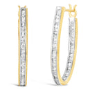 10K Yellow Gold 1.00 Cttw Round and Baguette-Cut Diamond U-Hoop Earrings (H-I Color, SI2-I1 Clarity)-1