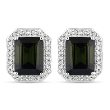 3.57 Carat Genuine Green Tourmaline and White Diamond 14K White Gold Earrings