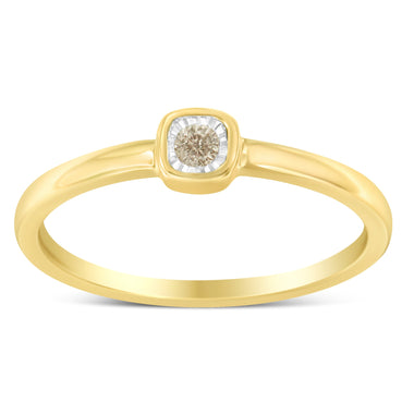 14K Yellow Gold Plated .925 Sterling Silver 1/20 Carat Diamond Square Cushion-Shaped Miracle Set Petite Fashion Promise Ring (J-K Color, I1-I2 Clarity) - Size 6 - 0