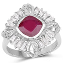 2.66 Carat Glass Filled Ruby and White Topaz .925 Sterling Silver Ring-1