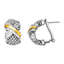 Popcorn Texture Earrings with X Motif in Sterling Silver and 18k Yellow Gold-1