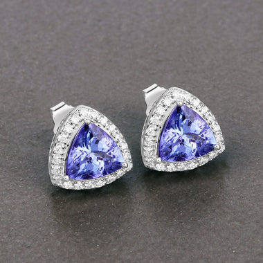 3.82 Carat Genuine Tanzanite and White Diamond 14K White Gold Earrings - 0