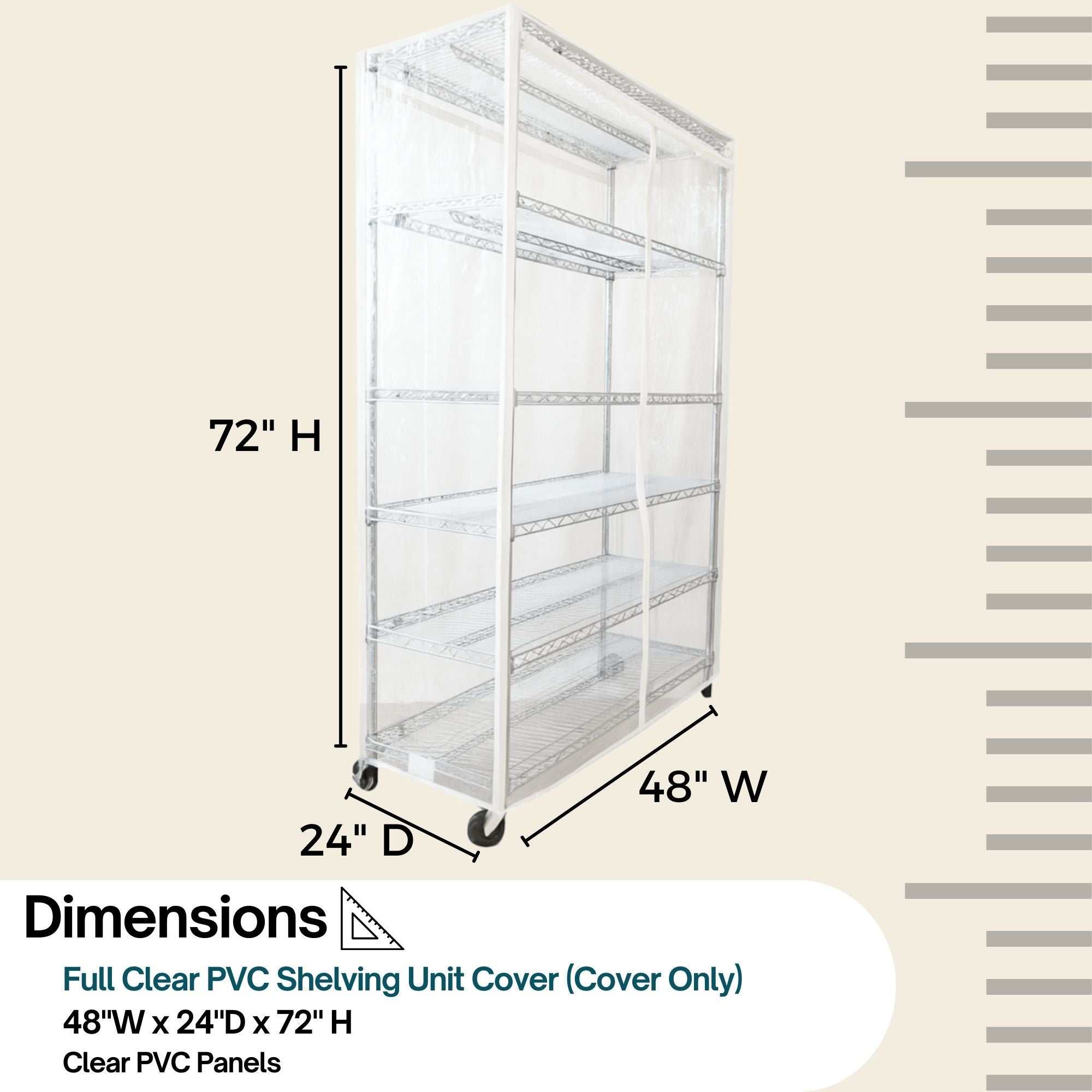 Storage Shelving Unit Cover, fits racks 48"W x 24"D x 72"H All Clear See Through PVC