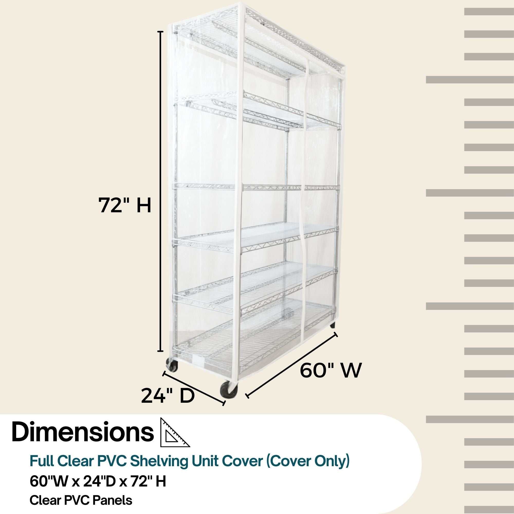 Storage Shelving Unit Cover, fits racks 60" W x 24 D x 72 H All Clear PVC
