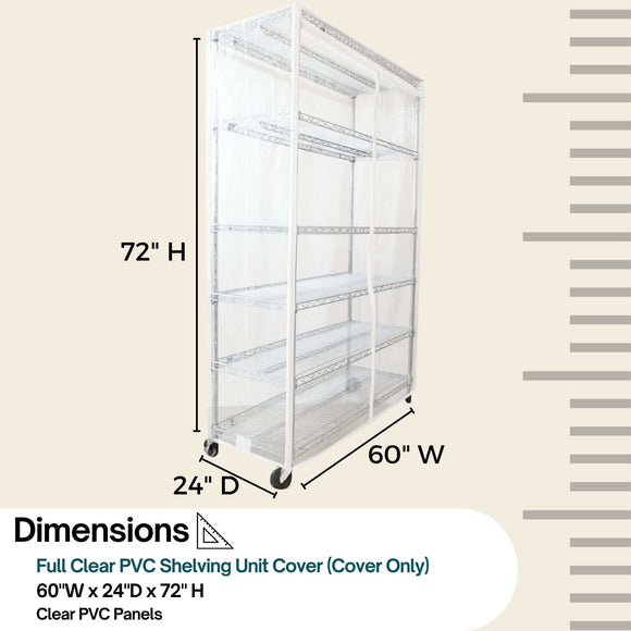 Storage Shelving Unit Cover, fits racks 60" W x 24 D x 72 H All Clear PVC