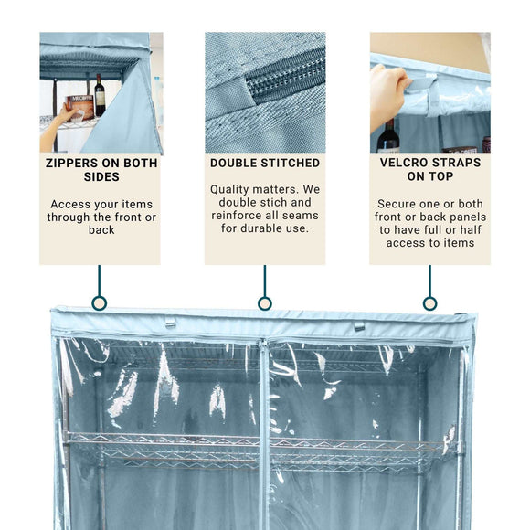 Storage Shelving Unit Cover, fits racks 48"W x 18"D x 72"H one side see through panel in Glacier Blue