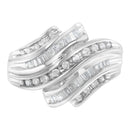 10K White Gold Round and Baguette Cut Diamond Channel Ring (3/4 Cttw, H-I Color, SI2-I1 Clarity) - Size 7-6