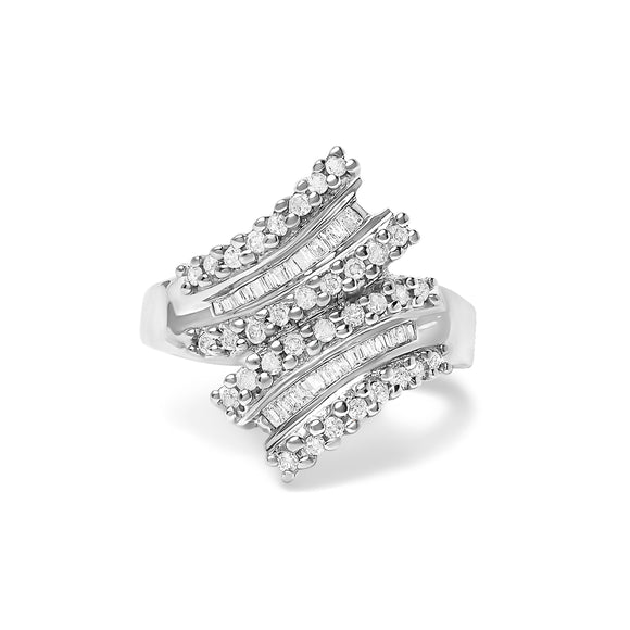 10K White Gold 1/2 Cttw Diamond Bypass Cocktail Ring