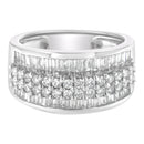 14K White Gold Round and Baguette Diamond Ring (1 1/2 Cttw, F-G Color, SI1-SI2 Clarity) - Size 6-3/4-9