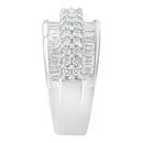 14K White Gold Round and Baguette Diamond Ring (1 1/2 Cttw, F-G Color, SI1-SI2 Clarity) - Size 6-3/4-10