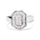 14K White Gold 1.00 Cttw Baguette and Princess-Cut Diamond Cocktail Art Deco Style Ring (H-I Color, SI1-SI2 Clarity) - Size 7-8