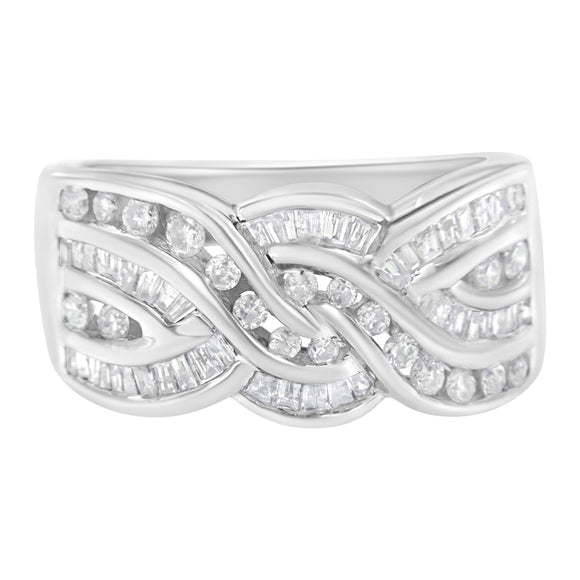 10K White Gold Diamond Bypass Ring (1 Cttw, H-I Color, I1-I2 Clarity) - Size 6-3/4
