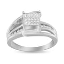 10K White Gold 1/3 Cttw Invisible Set Princess-cut Diamond Cluster Bypass Ring (H-I Color, SI1-SI2 Clarity) - Ring Size 7-7