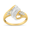 10K Yellow and White Gold 1.00 Cttw Round And Baguette-Cut Diamond Accent Bypass Ring (H-I Color, I2-I3 Clarity) - Ring Size 7-5