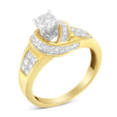 14K Two-Toned Gold Round, Baguette and Princess Cut Diamond Ring (1 1/8 Cttw, H-I Color, SI2-I1 Clarity) - Size 6-9